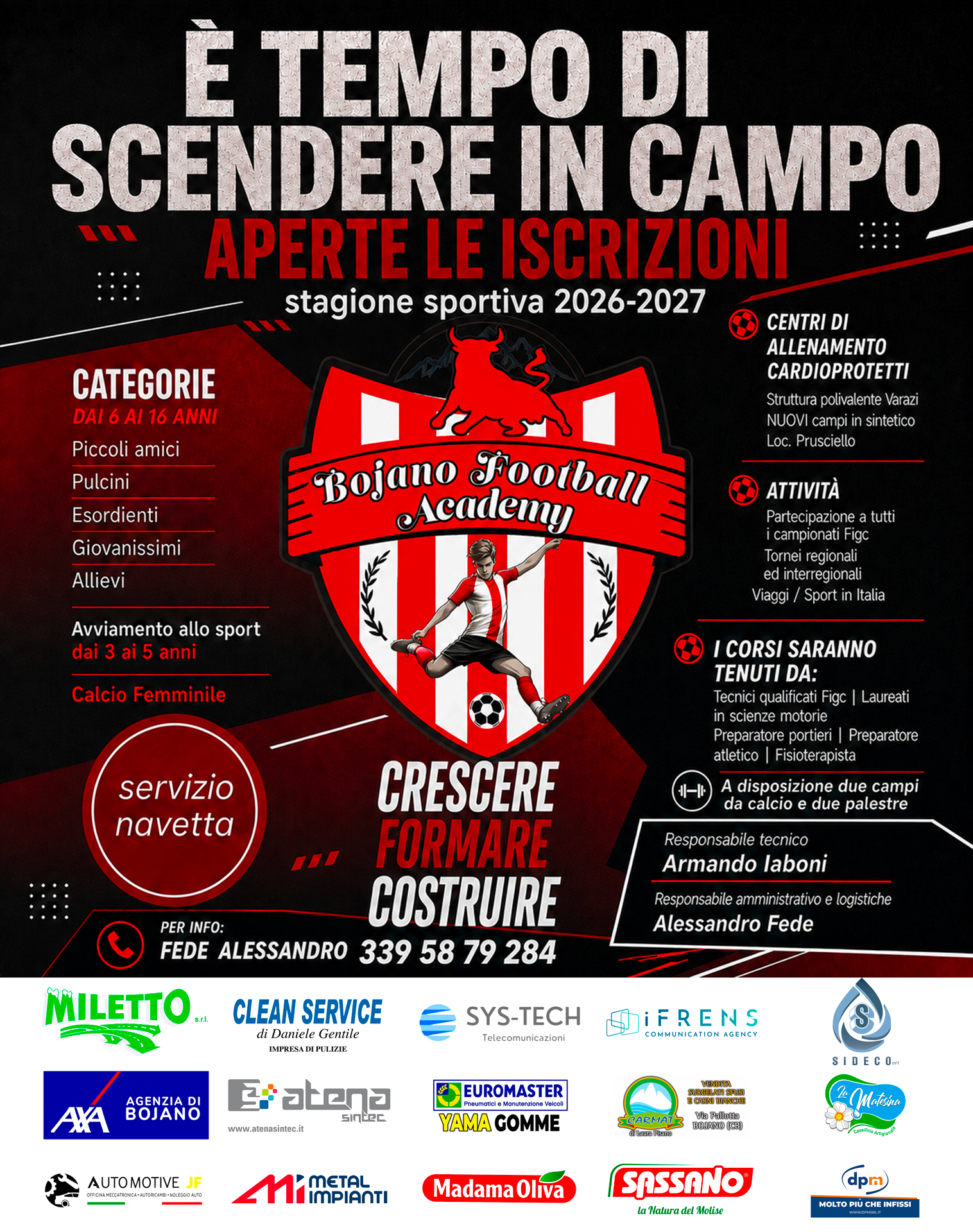 Locandina iscrizioni Bojano Football Academy stagione 2026/27